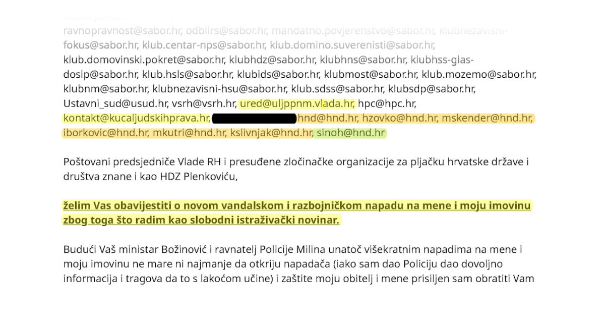 moj mail upućen SINOH-u i Maji Sever